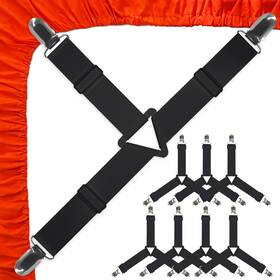 5 Stars United 759687194716 Bed Sheet Straps Set Easy To Use Adjustable Elastic Fasteners With Metal Cl