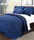 783927369343 Srenta Serenta Quilted Cotton 4 Piece Bedspread Set Queen Dark Blue