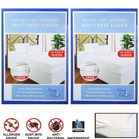 Atb-607-2pc Alltopbargains 2 Queen Size Mattress Protector Waterproof Soft Anti Bug Zippered Cover