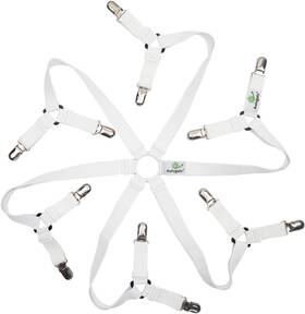 Auivguiv 313015464485 Adjustable Fitted Sheet Straps Crisscross Bed Fasteners 3 Way White