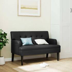 Bench Black Faux Leather Plywood Solid Rubber Wood 721012198586 44.1 In