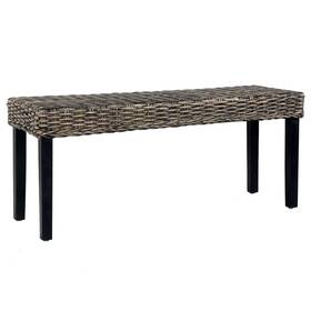 Bench Black Natural Rattan Kubu Solid Mango Wood 719883760797