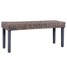 Bench Gray Natural Kubu Rattan Solid Mango Wood 719883760780 43.3 In