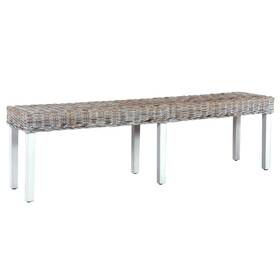 Bench White Natural Kubu Rattan Solid Mango Wood 719883760810