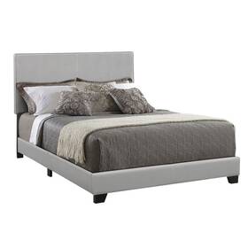 Bm182799 Benzara Leather Upholstered Queen Size Platform Bed Gray