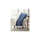 Bh55-009-099-25 Bh G Velvet Plush Sherpa Throw Navy Interlocking Stars 801418120386