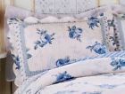 Columbus Collection Vhc Brands Rose Blossom Blue Stunning Shabby Cottage Chic Country Quilted Pillow Sham Scall 783048573360