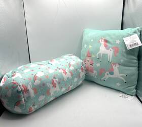 Comfort Bay 430001956479 Unicorns And Rainbows Teal Neckroll Square Pillow Set By