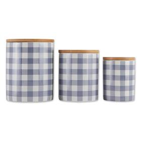 Camz12582 Design Imports Dii Stonewash Blue And White Buffalo Check Ceramic Canister Set Of 3