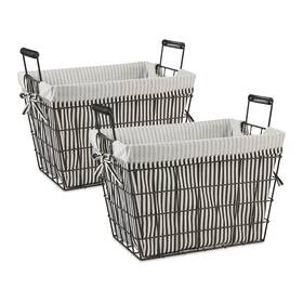 Z02434 Design Imports Dii Asst Farmhouse Black Wire Black/white Ticking Stripe Liner Basket Set/2