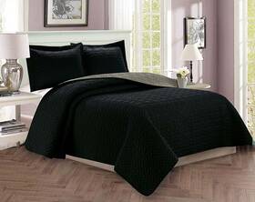 Elegant Comfort 755874875239 3-piece Bedspread Coverlet Quilted Set With Shams - Full/queen Black/gray