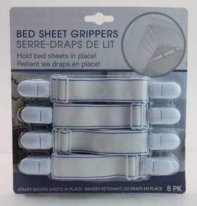 Evriholder 714415333720 Everiholder White Blue Stripe Bed Sheet Grippers Elastic Fastening Clamps 8 Pack