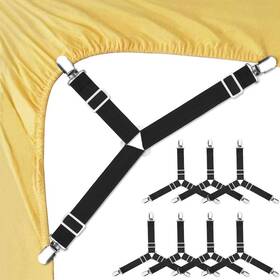 Foloda 702103781595 Bed Sheet Fasteners 8 Pcs Adjustable Triangle Elastic Suspenders Gripper Hol