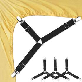 Foloda 705353222405 Bed Sheet Fasteners 4 Pcs Adjustable Triangle Elastic Suspenders Gripper Holder
