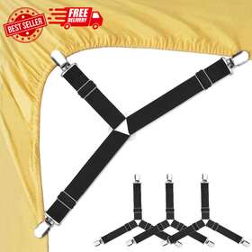 8541803539 Foloda 4 Pcs Adjustable Triangle Fitted Straps Fasteners Holders Garters For Bed Sheets