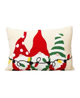 Glitzhome 941327144890 Hooked Christmas Gnomes Pillow Red 18