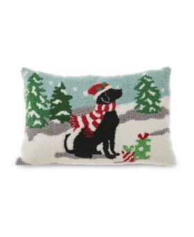 Glitzhome 941327166618 Hooked Christmas Dog Pillow 18 X 12 Green