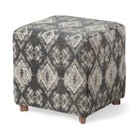 Homeroots Benches & Ottomans 808230043909 19 Inch Gray 100% Cotton And Brown Cube Ottoman