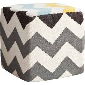Homeroots Living Room 512822715810 Ivory And Charcoal Wool Square Pouf With Zig Zag Pattern