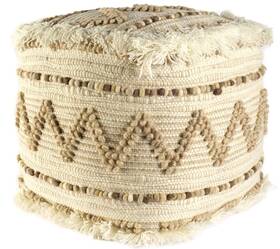 Homeroots Living Room 512822715827 Beige And Brown Wool Square Pouf With Cotton Felt Popcorn Stitch