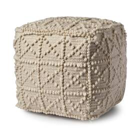 Homeroots Living Room 512822715834 Ivory Wool Sqaure Pouf With Popcorn Detail