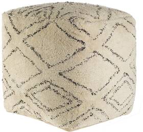 Homeroots Living Room 512822715858 Beige Cotton Square Pouf With Argyle Pattern