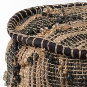 Homeroots Living Room 512822715865 Tan Jute Cylindrical Pouf With Popcorn Stich