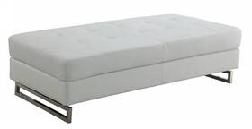 Homeroots Living Room 512839471020 63 Inch White Faux Leather And Silver Ottoman