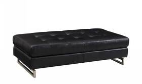 Homeroots Living Room 512839471044 63 Inch Black Faux Leather And Silver Ottoman