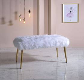 Homeroots Living Room 512839713984 18 Inch X 38 20 White Faux Fur Gold Metal Upholstered Seat Bench