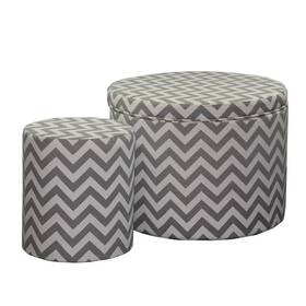 Homeroots Living Room 606114550709 Set Of Two Gray And White Polyester Blend Round Geometric Footstool Ottoman