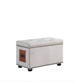 Homeroots Living Room 606114551027 17 Inch Light Khaki Linen And Black Tufted Storage