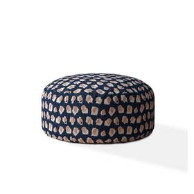 Homeroots Living Room 606114664970 24 Inch Blue Canvas Round Abstract Pouf Ottoman