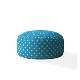 Homeroots Living Room 606114665120 24 Inch Blue Cotton Round Polka Dots Pouf Ottoman