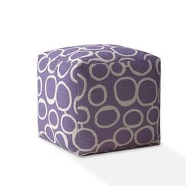 Homeroots Living Room 606114665830 17 Inch Purple And White Cotton Abstract Pouf Cover