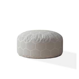Homeroots Living Room 606114666295 24 Inch Gray Cotton Round Geometric Pouf Cover