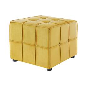Homeroots Living Room 606114668725 22 Inch Yellow Velvet And Black Cube Ottoman