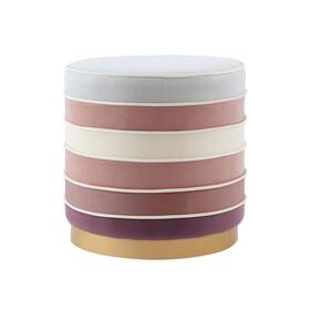 Homeroots Living Room 606114679608 18 Inch Blush Velvet And Gold Round Striped Ottoman
