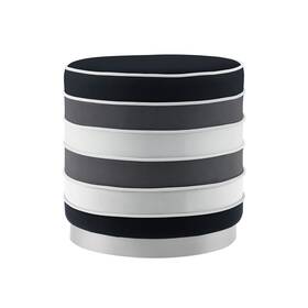 Homeroots Living Room 606114679615 18 Inch Black Velvet And Silver Round Striped Ottoman