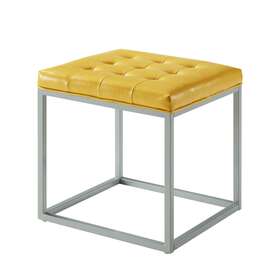 Homeroots Living Room 606114679806 18 Inch Yellow Faux Leather And Gray Cube Ottoman