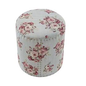 Homeroots Living Room 606114686958 18 Inch Pink Linen Round Floral Ottoman