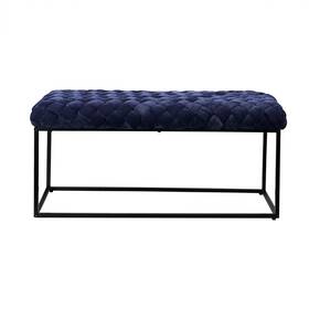 Homeroots Living Room 606114708537 39 Inch Navy Blue And Black Upholstered Velvet Bench