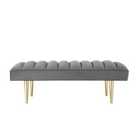 Homeroots Living Room 606114709084 53 Inch Light Gray And Gold Upholstered Velvet Bench