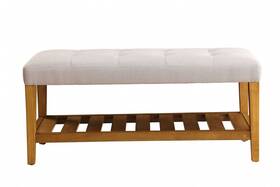 Homeroots Living Room 689211806443 40 Inch Light Gray And Brown Upholstered Polyester Bench With Shelves