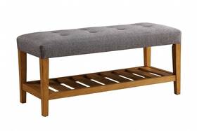 Homeroots Living Room 689211806474 Rectangular Gray Padded Becnh With Oak Finish Legs And Shelf