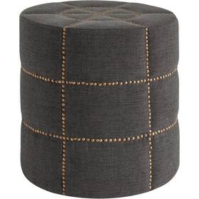 Homeroots Living Room 808230043916 20 Inch Gray Linen Round Footstool Ottoman