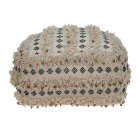 Homeroots Living Room 808230110083 22 Inch Beige Cotton Blend Abstract Pouf Ottoman