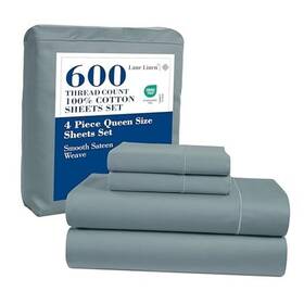 600tcctnsld4pcqnss-blu Homespun 600 Tc 100% Cotton Queen Sheets Deep Pocket Comfy And Cooling Sateen Weave