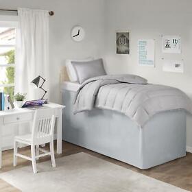 Id11-1411 Intelligent Design Polyester Microfiber Solid Dorm Bedskirt With Grey