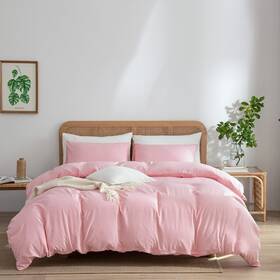 Jetayu 796288190204 Pink Duvet Cover Twin Luxury Soft Washed Microfiber Bedding Set - 3 Pieces